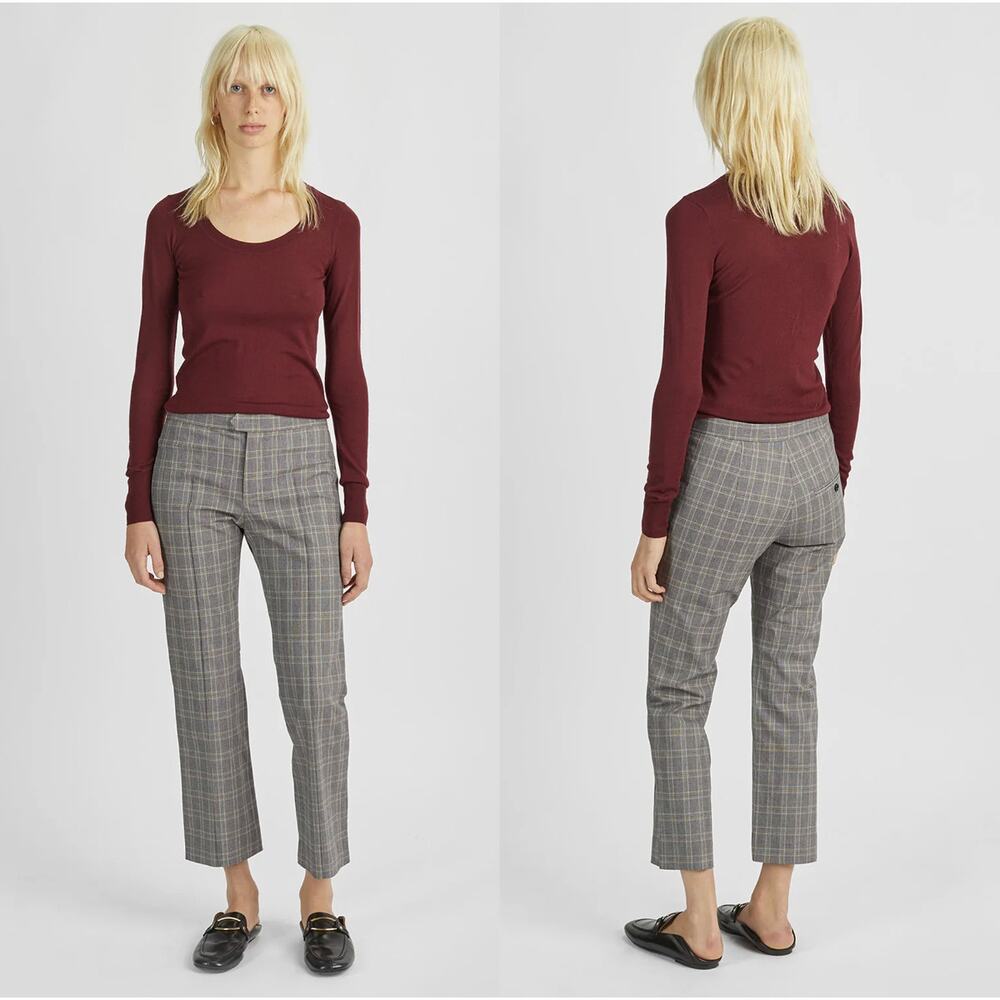 Isabel Marant 10 Nerys $390 Plaid Trousers Cropped Stretch Pants Gray 42 NWT!